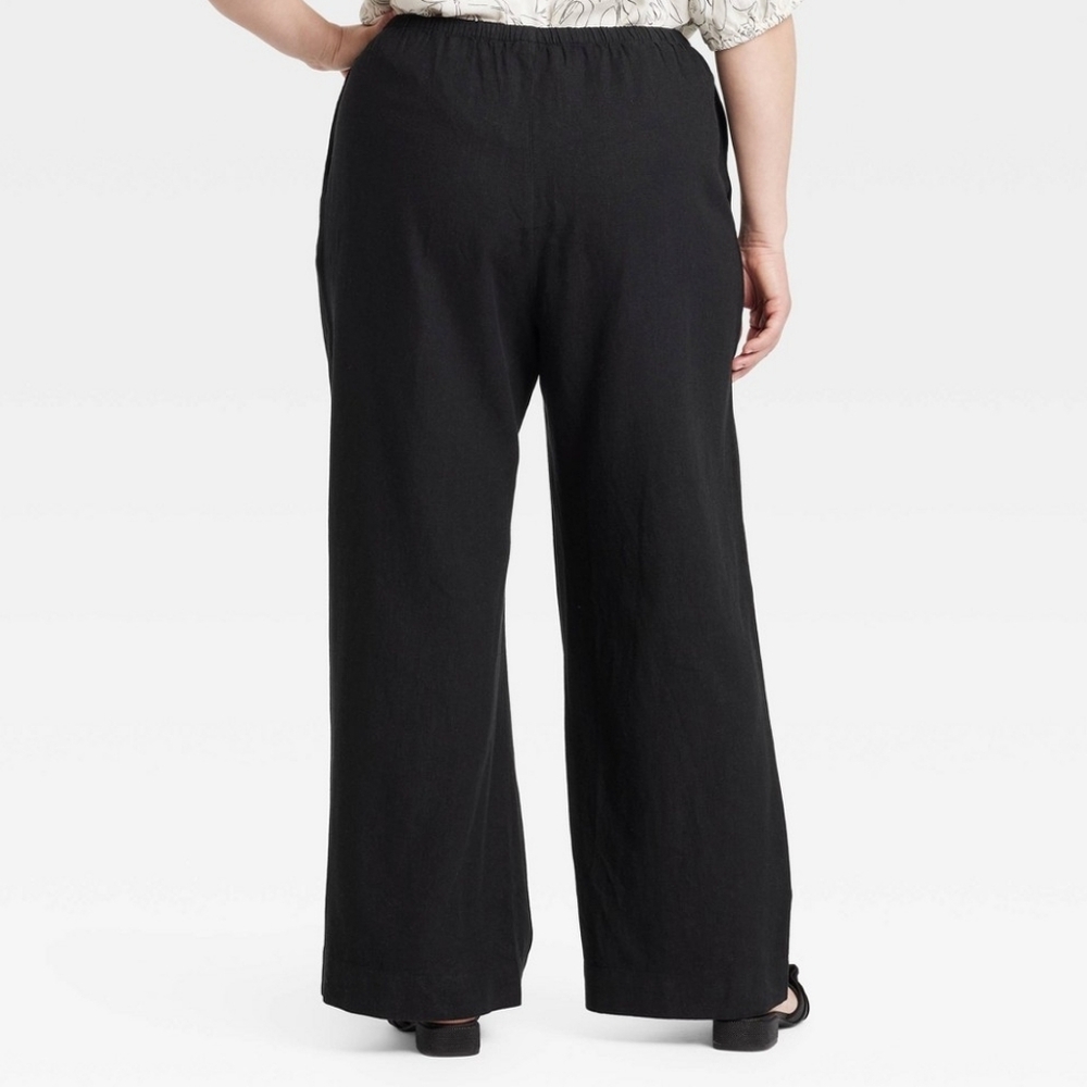 NWT A New Day Women's Wideleg Midrise Linen Pull-on Pants Black Size XXL Regular - Picture 2 of 7